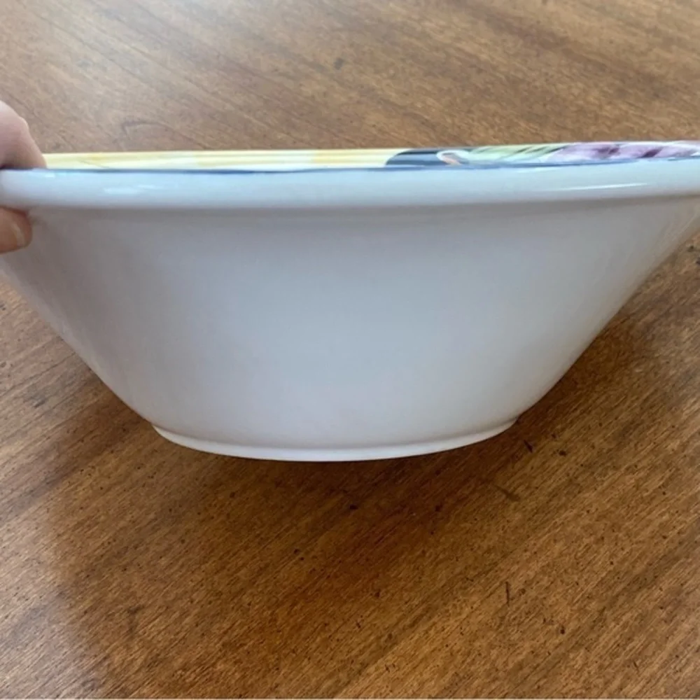 Pier 1 Farmhouse blue yellow ceramic hand-painted Platter Bowls Servewar…